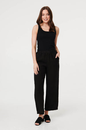 Black | High Waist Wide Ankle Length Trousers : Model is 5'9