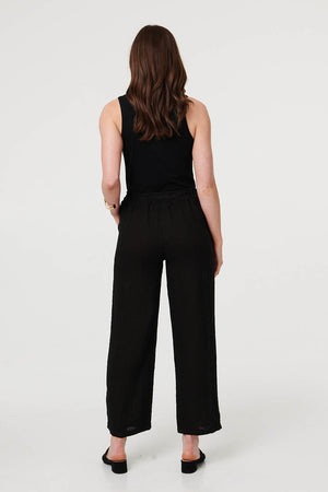 Black | High Waist Wide Ankle Length Trousers