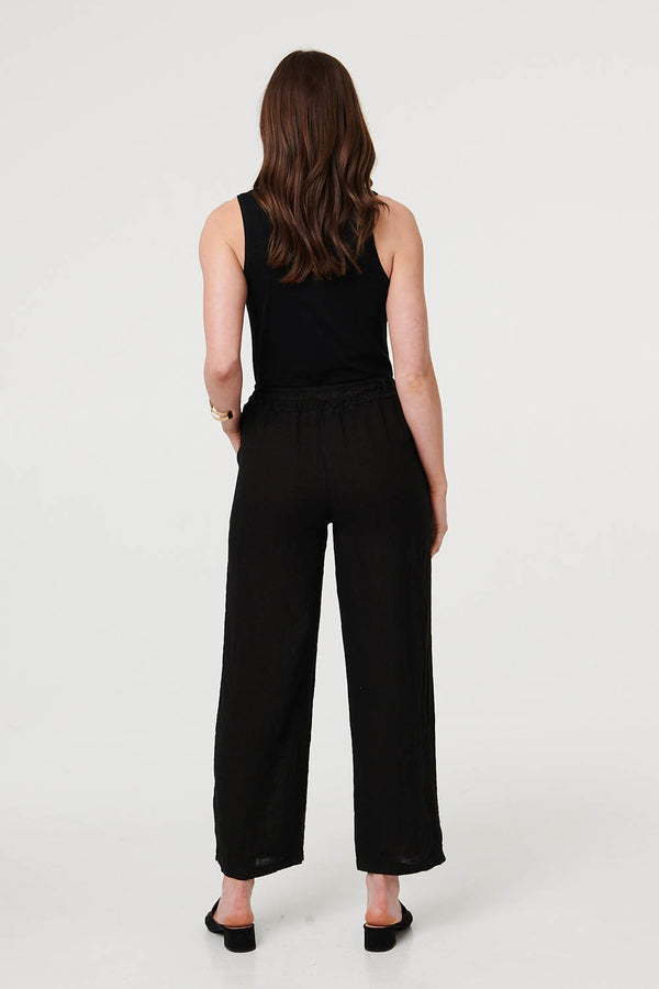 Black | High Waist Wide Ankle Length Trousers