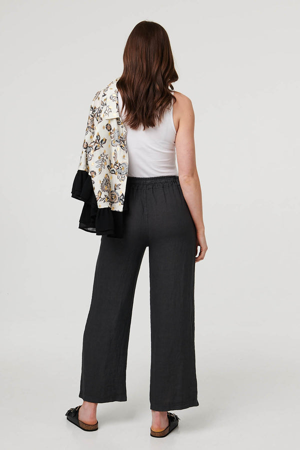 Grey | High Waist Wide Ankle Length Trousers