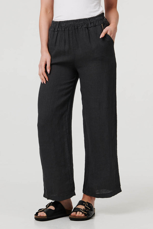 Grey | High Waist Wide Ankle Length Trousers