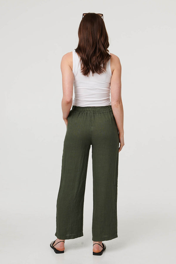 Khaki | High Waist Wide Ankle Length Trousers