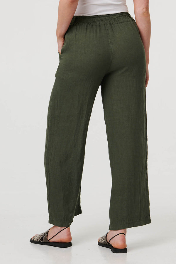 Khaki | High Waist Wide Ankle Length Trousers