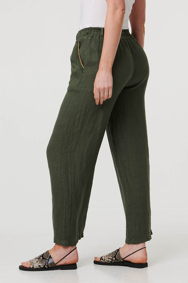 Khaki | High Waist Wide Ankle Length Trousers