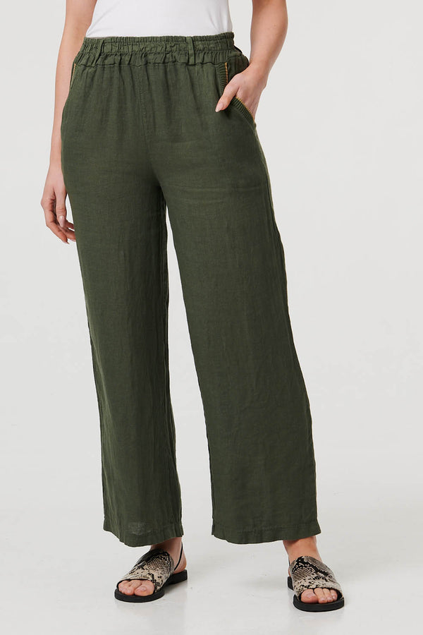 Khaki | High Waist Wide Ankle Length Trousers