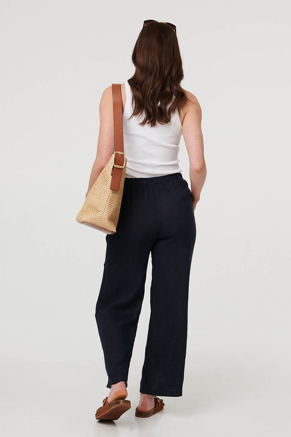 Navy | High Waist Wide Ankle Length Trousers