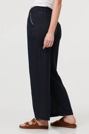 Navy | High Waist Wide Ankle Length Trousers