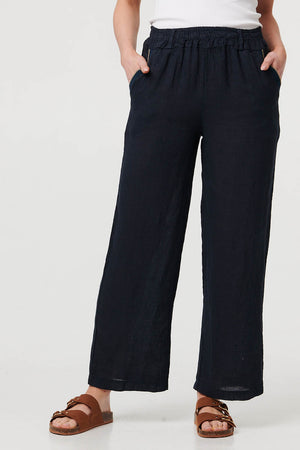 Navy | High Waist Wide Ankle Length Trousers
