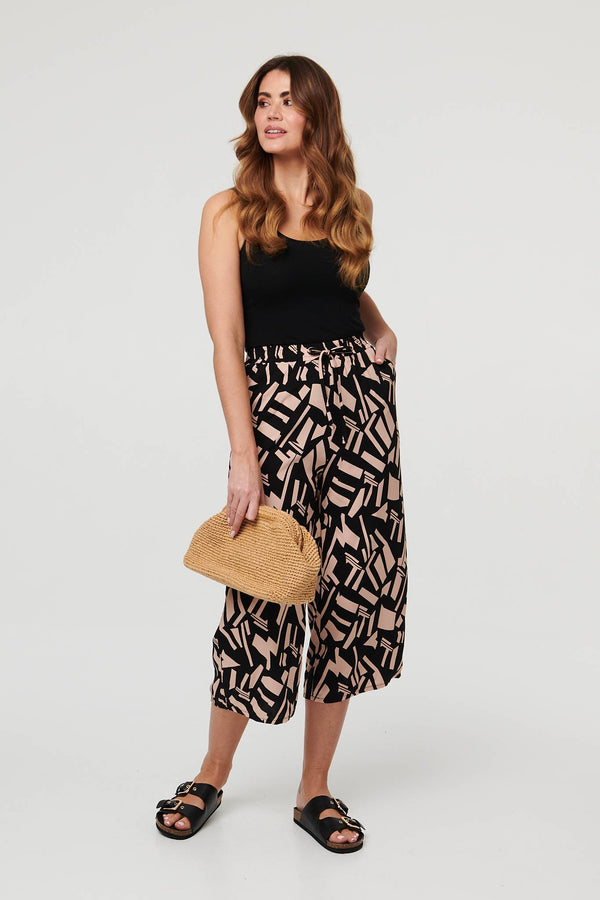 Black | Geo Print High Waist Cropped Trousers