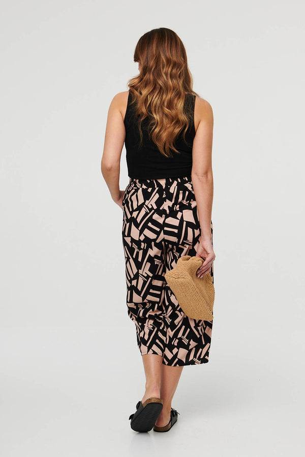 Black | Geo Print High Waist Cropped Trousers