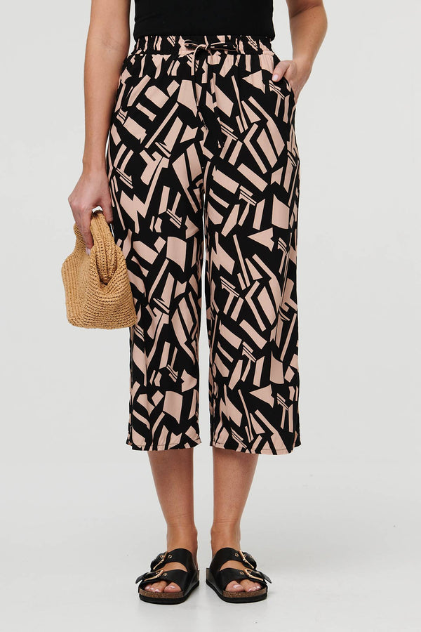 Black | Geo Print High Waist Cropped Trousers