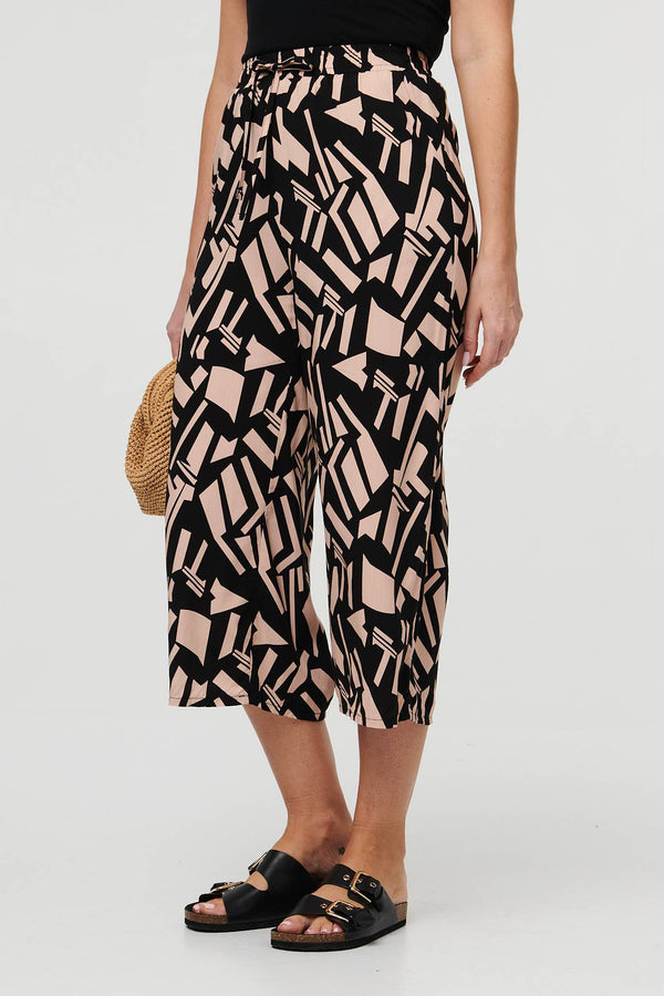 Black | Geo Print High Waist Cropped Trousers