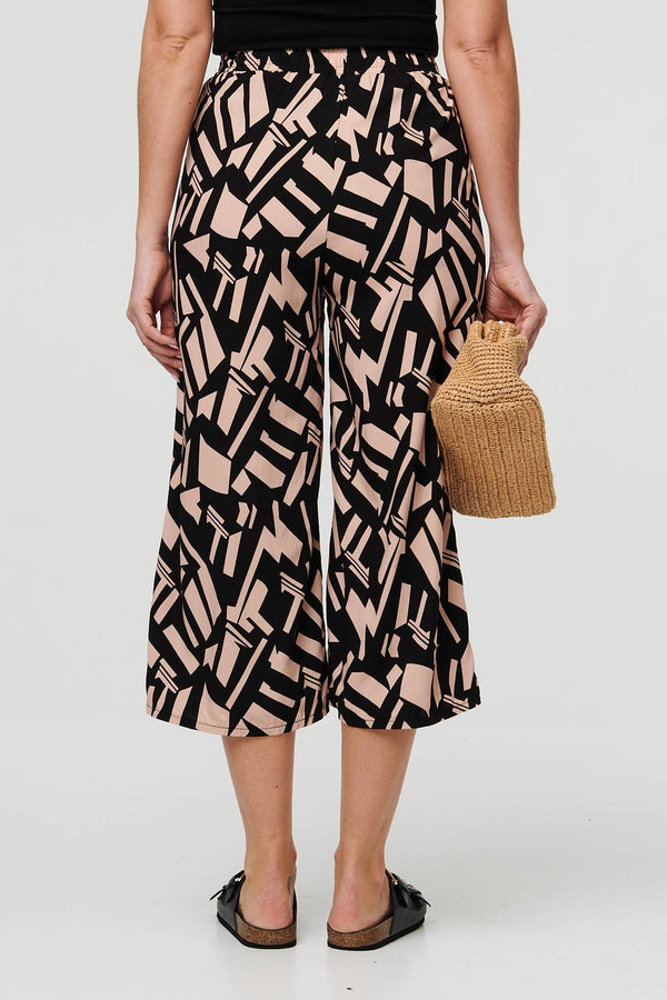 Black | Geo Print High Waist Cropped Trousers