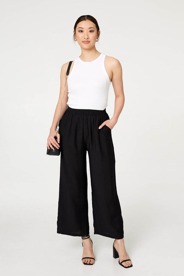 Black | Elasticated High Waist Wide Leg Trousers