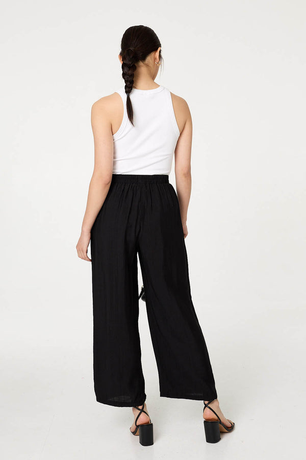 Black | Elasticated High Waist Wide Leg Trousers