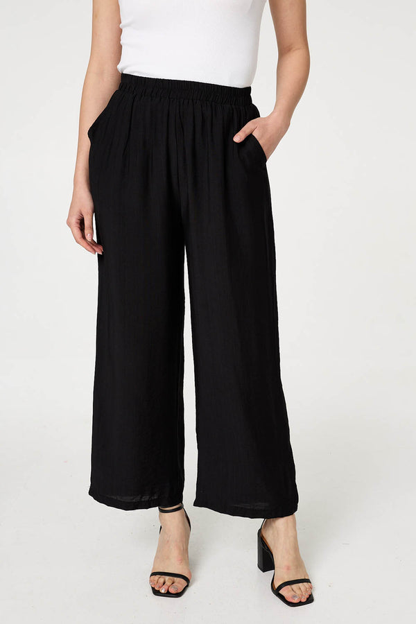 Black | Elasticated High Waist Wide Leg Trousers