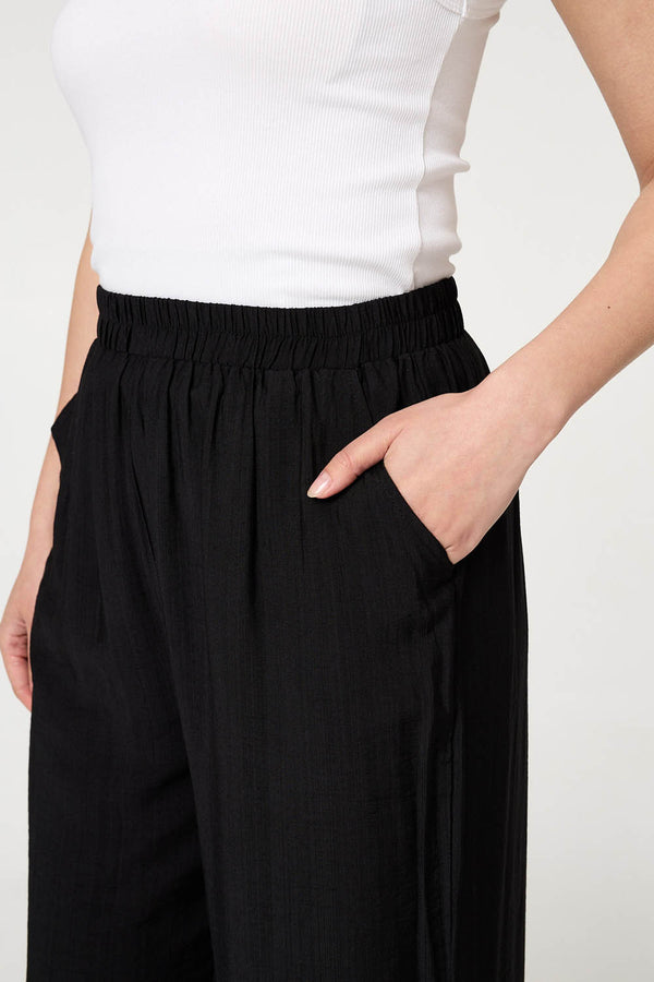 Black | Elasticated High Waist Wide Leg Trousers