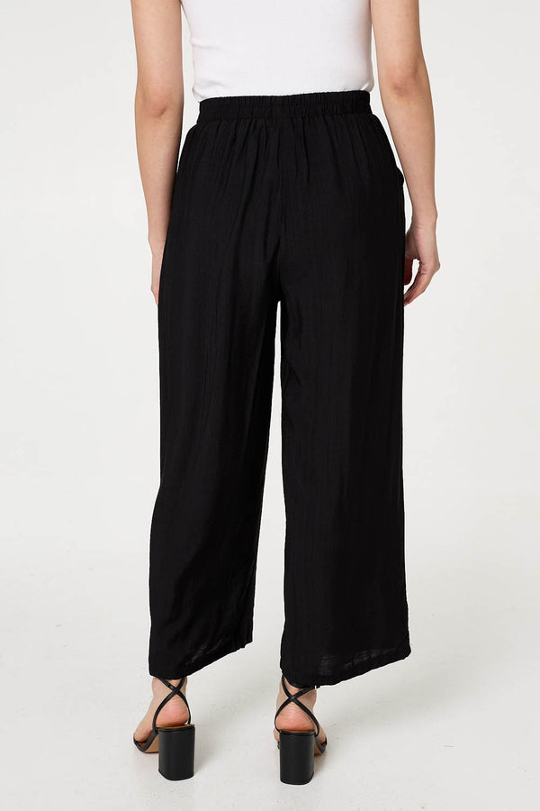 Black | Elasticated High Waist Wide Leg Trousers