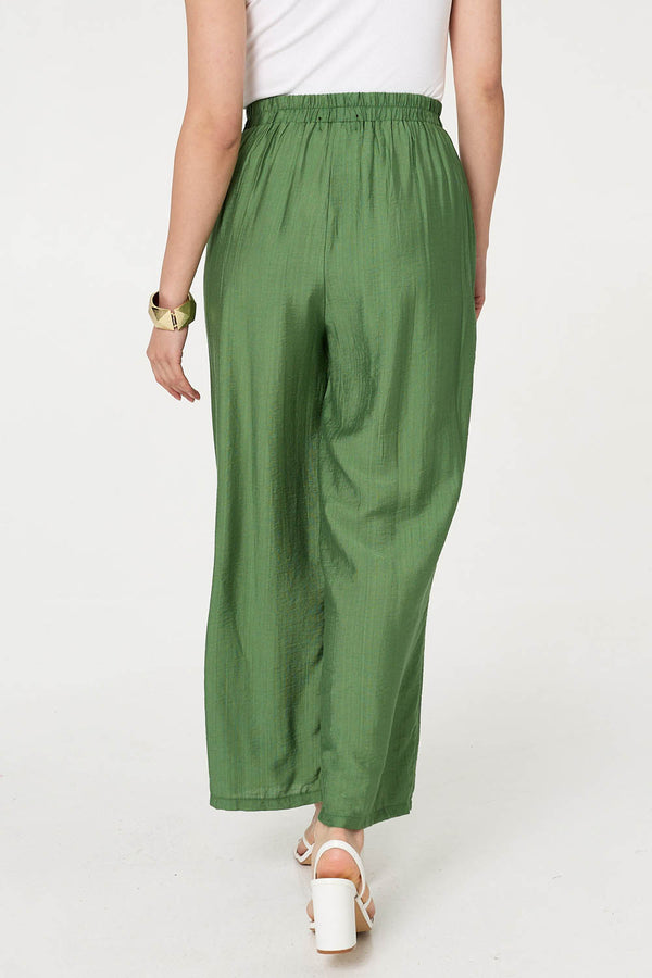 Khaki | Elasticated High Waist Wide Leg Trousers