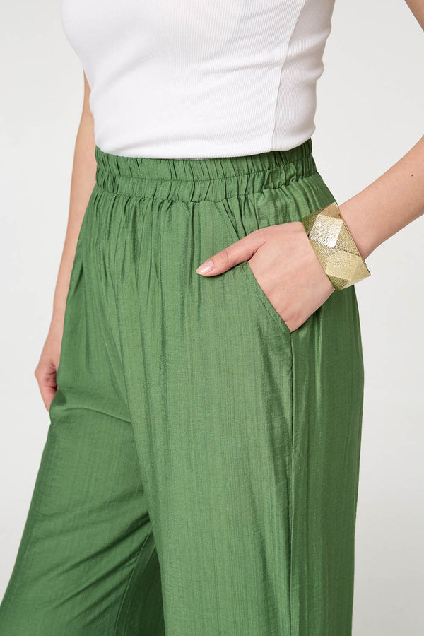 Khaki | Elasticated High Waist Wide Leg Trousers