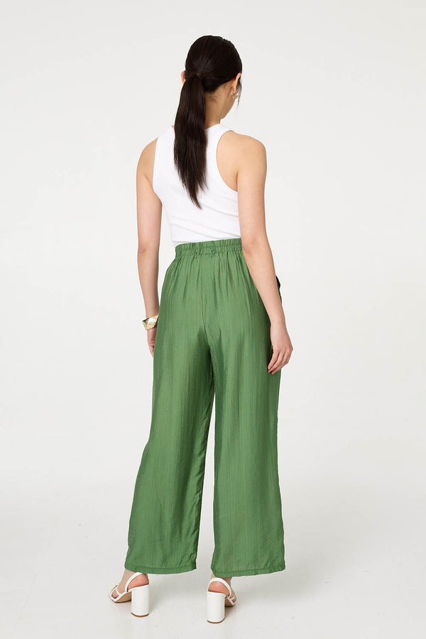 Khaki | Elasticated High Waist Wide Leg Trousers