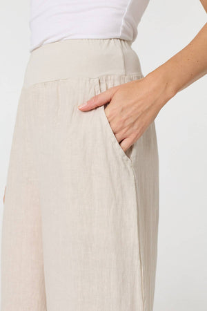 Beige | Sequin Embellished Wide Leg Trousers

