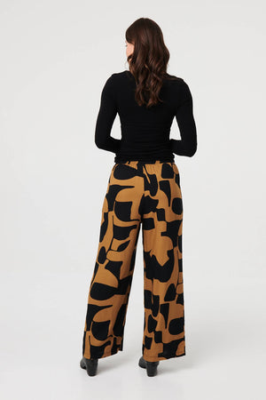 Brown | Abstract Drawstring Waist Wide Trousers