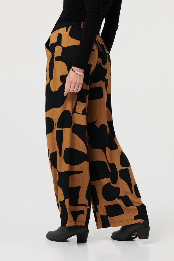Brown | Abstract Drawstring Waist Wide Trousers