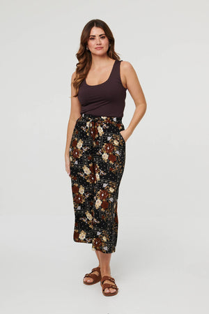 Black | Printed High Waist Wide Cropped Trousers