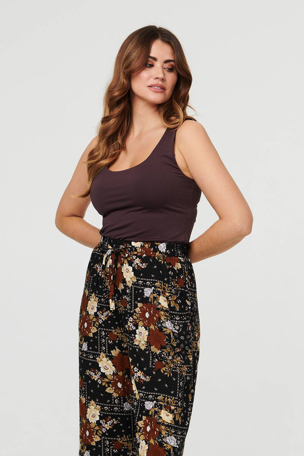 Black | Printed High Waist Wide Cropped Trousers