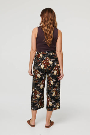 Black | Printed High Waist Wide Cropped Trousers