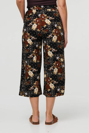 Black | Printed High Waist Wide Cropped Trousers