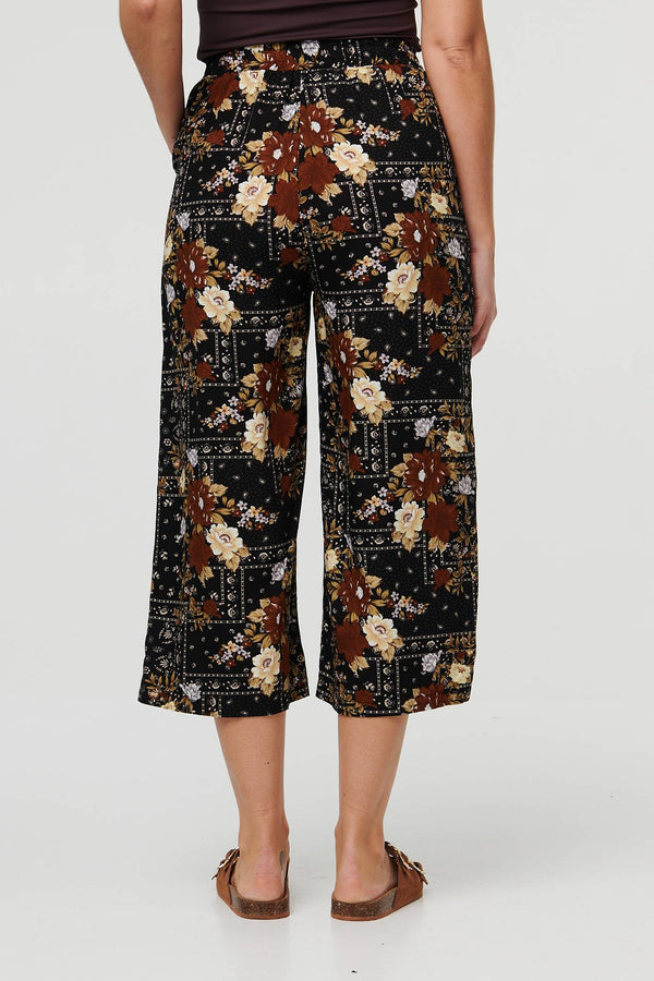 Black | Printed High Waist Wide Cropped Trousers