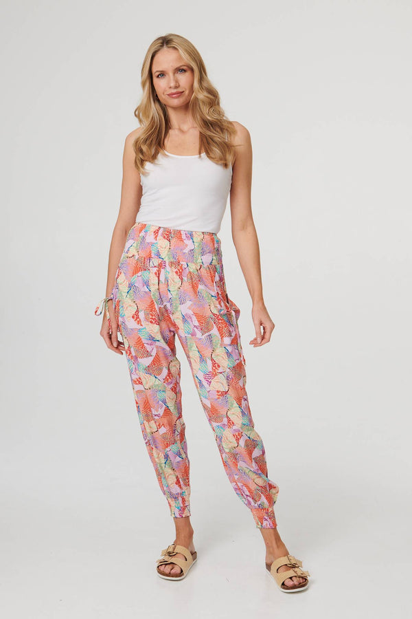 Pink | Abstract High Waist Harem Pants