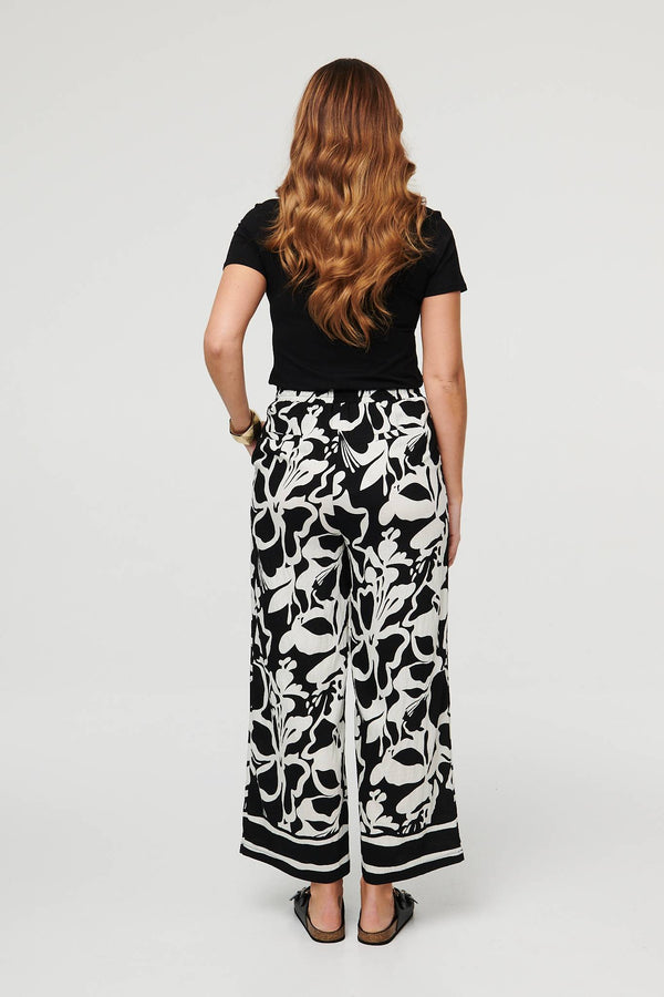 Black | Abstract Floral Wide Leg Trousers