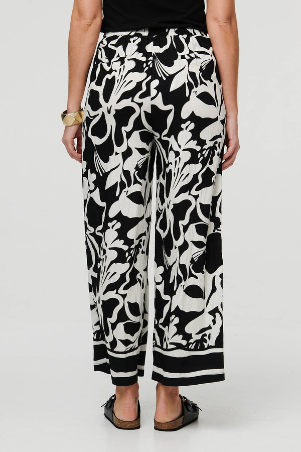 Black | Abstract Floral Wide Leg Trousers