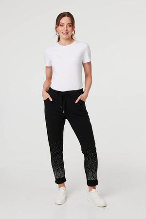 Black | Diamante Detail Slim Cropped Trousers : Model is 5'9