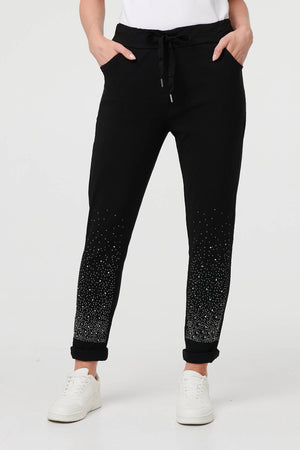 Black | Diamante Detail Slim Cropped Trousers
