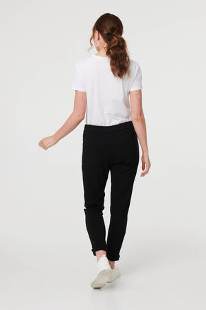 Black | Diamante Detail Slim Cropped Trousers
