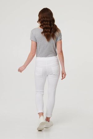 White | Diamante Detail Slim Cropped Trousers
