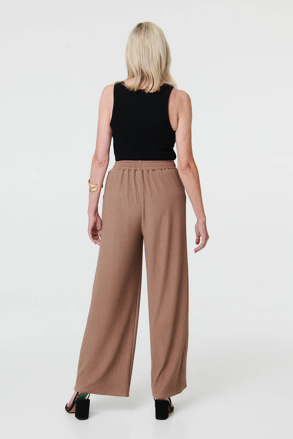 Beige | Textured High Waist Wide Crop Trousers