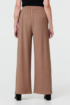 Beige | Textured High Waist Wide Crop Trousers
