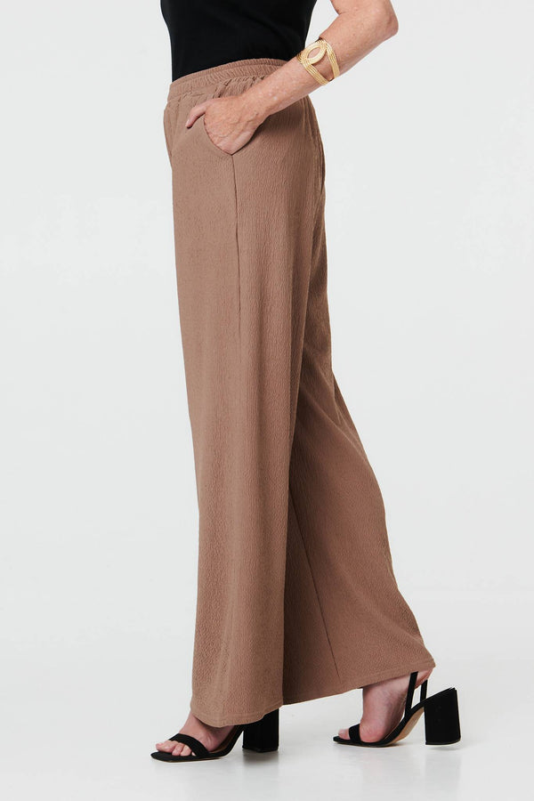 Beige | Textured High Waist Wide Crop Trousers