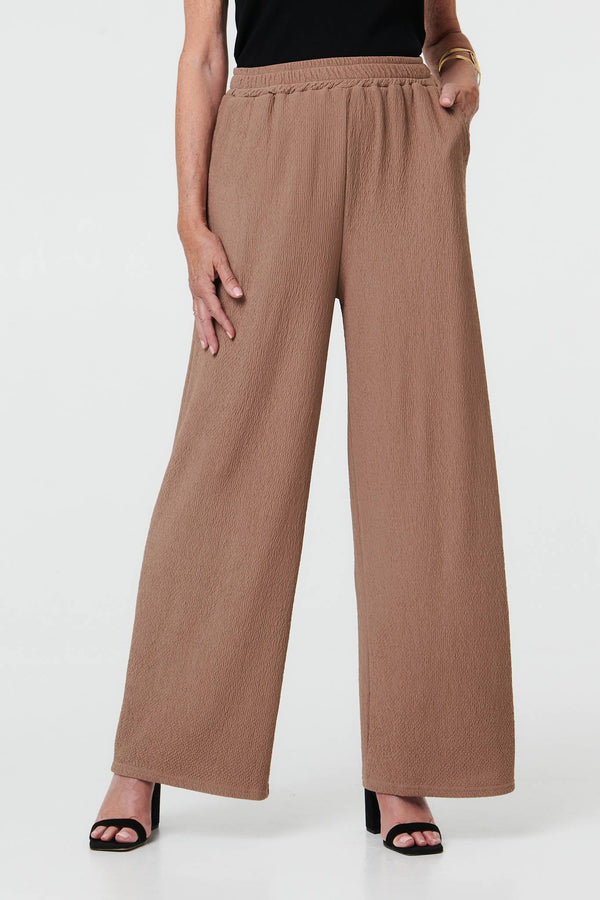 Beige | Textured High Waist Wide Crop Trousers