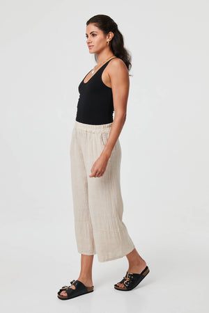 Beige | Floral High Waist Stretchy Crop Trousers
