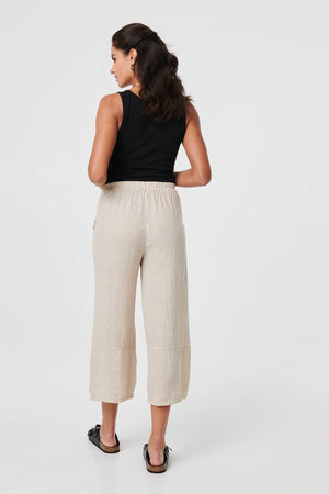 Beige | Floral High Waist Stretchy Crop Trousers
