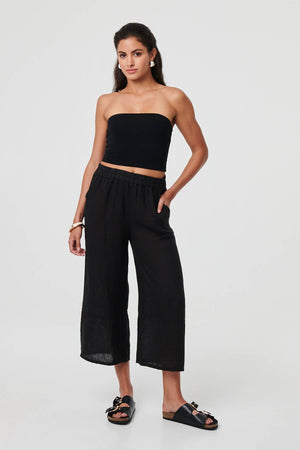 Black | Floral High Waist Stretchy Crop Trousers
