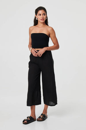 Black | Floral High Waist Stretchy Crop Trousers : Model is 5'8