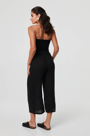 Black | Floral High Waist Stretchy Crop Trousers
