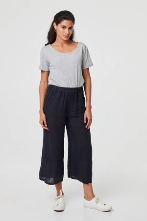 Navy | Floral High Waist Stretchy Crop Trousers : Model is 5'8